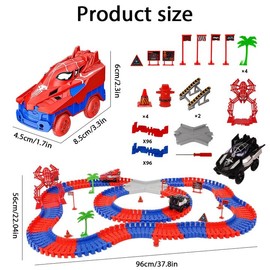 Hojalis Spider Construction Race Tracks, 212 PCS Flexible Race Tracks Toy with 2 Cars, Create A Spider World Road Games for Boys and Girls, STEM Building Construction Toys for Kids