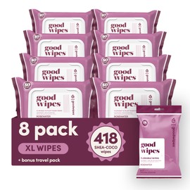 goodwipes Flushable Butt Wipes - Extra Large Adult Wet Wipes For Women & Men - Bathroom Essentials - Sewer & Septic Safe - Rosewater, 418 Count (8 Packs + 1 Travel)