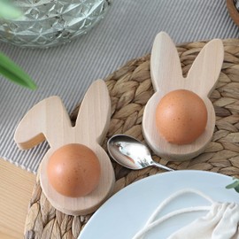 Papierdrachen 4 Wooden Egg Cups – High-Quality Easter Decoration – Perfect for Brunch and Breakfast – Table Decoration for Easter – Rabbit Motif – Set 2