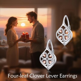 Clover Earrings Sterling Silver Celtic Knot Shamrock Leverback Earrings Irish St Patricks Day Lucky Jewelry Gifts for Women (Clover Earrings)