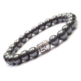 Zen ethnischen Thurcolas Armband mit Hämatitperlen und tibetischen versilbert Buddha Perlen