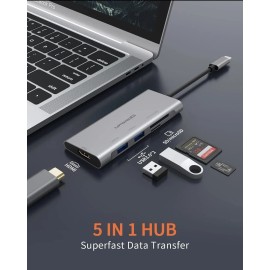 Upgrow 5in1 USB C Hub Adapter w HDMI, SD, Micro SD, 2 USB 3.0 Ports for Mac B11