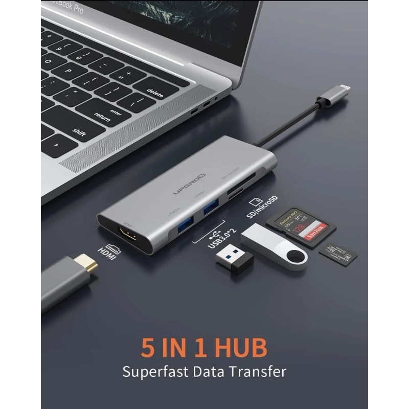 Upgrow 5in1 USB C Hub Adapter w HDMI, SD, Micro