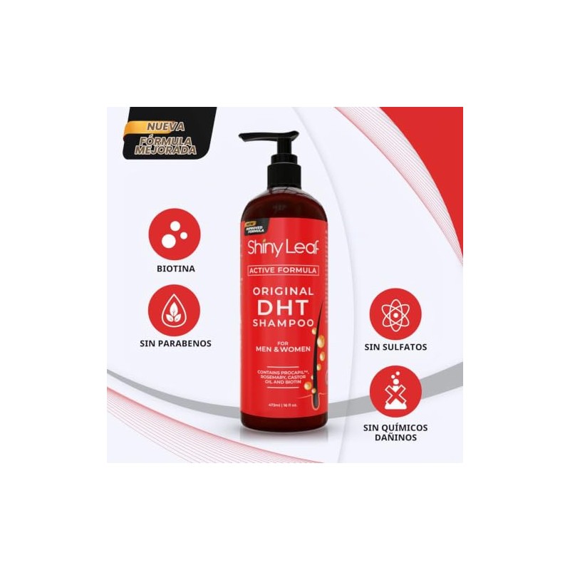 Shiny Leaf - Champú antipérdida de cabello con biotina, para