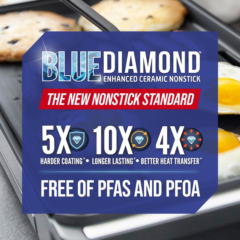 Blue Diamond 20” x 10.5” Extra Large Electric Griddle, Healthy