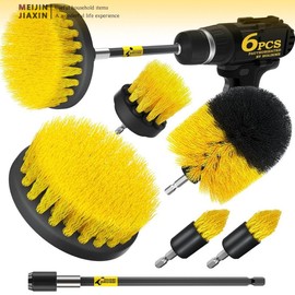 Holikme 6Pack Cleaning Brush Power Scrubber Cleaning Brush Extended Long Attachment Set All Purpose Scrub Brushes Kit for Grout, Floor, Tub, Shower, Tile, Bathroom,Car Cleaning Brush,Yellow - Color: Black