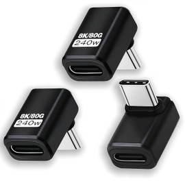3 Pack Usb C 90 Degree Adapter [80Gbps Data Transfer,8K@240Hz Video, 240W Charging ].Usb C Right Angle Adapter Compatible with Steam Deck,Thunderbolt 5/4/3,Switch2/1 and Most usbc Device.(Black）