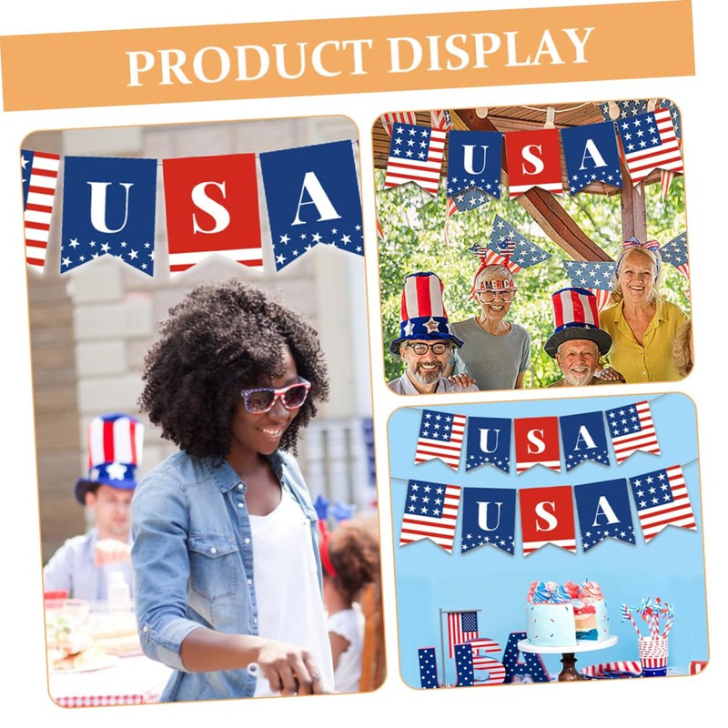 Alipis Independence Day Decor 2pcs American Flag Banner Patriotic Bunting
