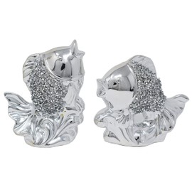 CRYSTAL CROWN® Sparkle Ornament Bling Crushed Diamond Dual Fish Statue Crystal Ceramic Ornament
