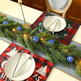 Ceenna 6.2FT Pre Lit Christmas Cedar Garland with Lights Artificial Pine Garland Christmas Decorations with Ball Ornaments,8 Modes Timer Battery Operated for Outdoor Indoor(Blue)