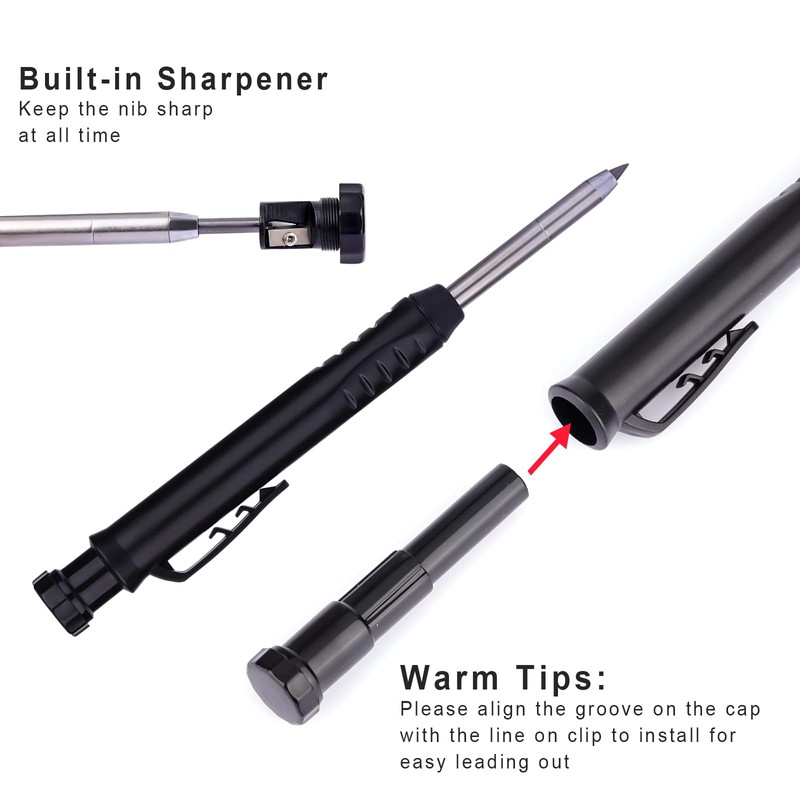 Construction Pencils with Sharpener, Mechanical Carpenter Pencil, Solid Pencil with