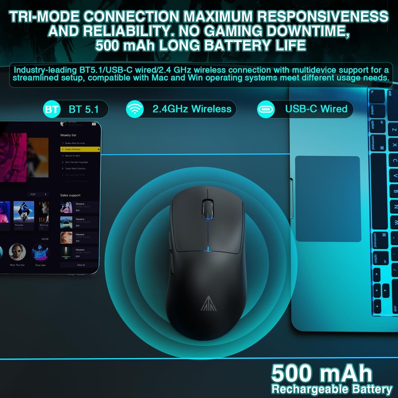 SOLAKAKA SM850 Gaming Mouse Wireless, 24000 DPI, 55g Lightweight Mouse