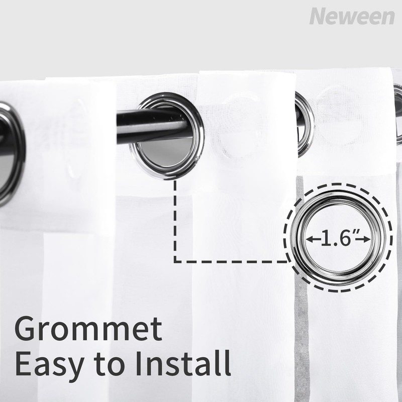 Neween Sheer White Curtains 2 Panels Set, Grommet Airy &