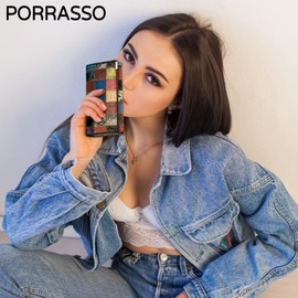 PORRASSO Women's Wallet Leather Colourful Purse Card Holder Organizer Ladies Wallet Coin Purse