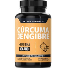 Beyond Vitamins | Cúrcuma + Jengibre potenciado con Pimienta Negra (Piperina) – Máxima Absorción y Calidad Garantizada | Vegano | (180 Cápsulas)