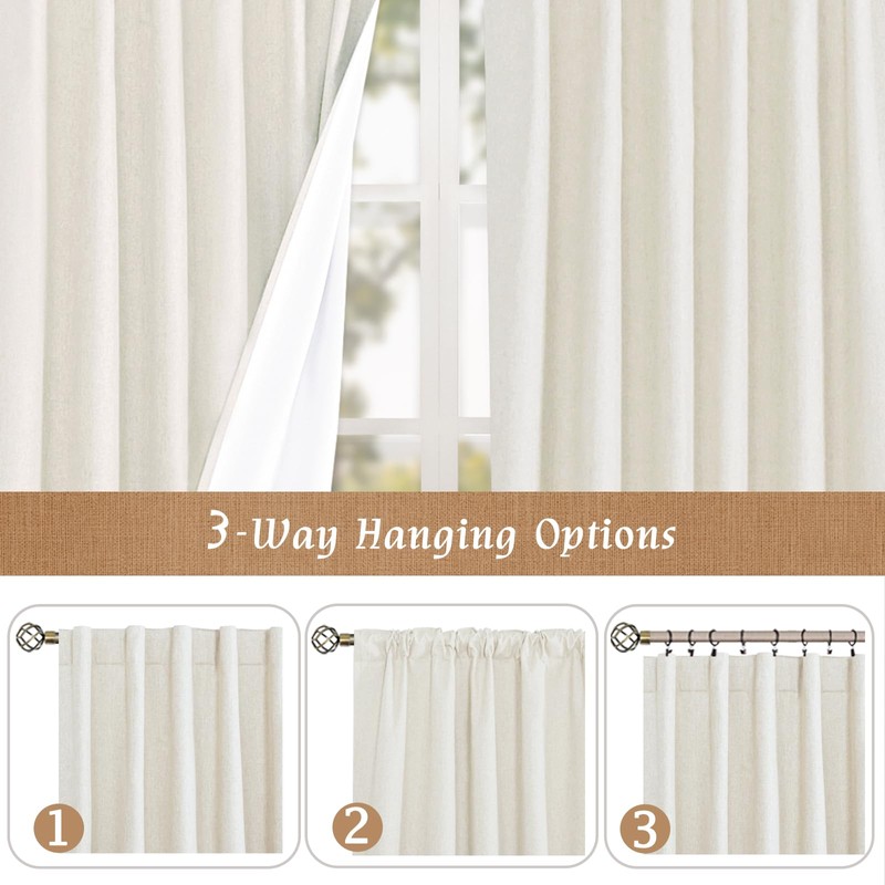 LAMIT 100% Blackout Short Linen Curtains for Cafe, 40 Inch