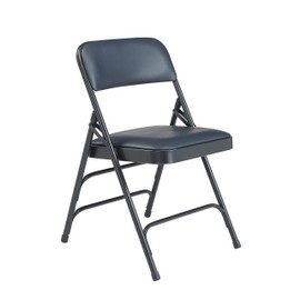 National Public Seating 1300 Series Steel Frame Upholstered Premium Vinyl Seat and Back Folding Chair with Triple Brace, 480 lbs Capacity, Dark Midnight Blue/Char-Blue (Carton of 4)