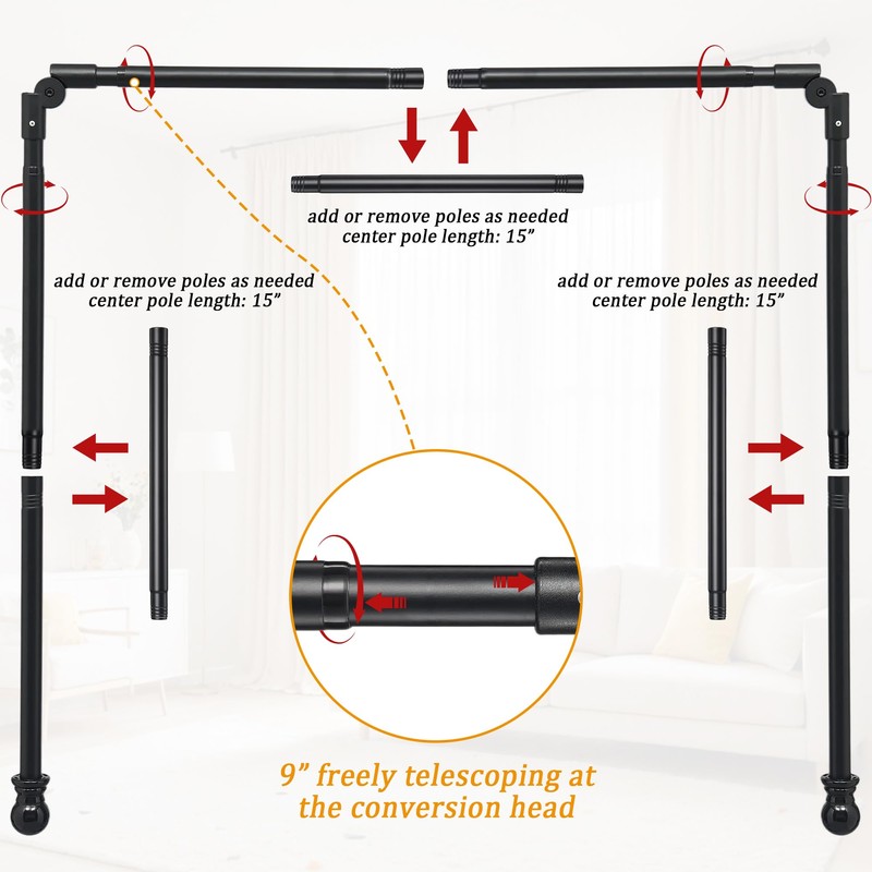 Bay Window Curtain Rods, U Shape Heavy Duty Curved Curtain