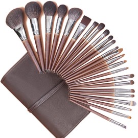 Natural Horse Hair Fox Hair Goat Hair Brush 24 Pieces with Roll Bag by Luxury ENZO KEN, Extra Soft Essential Brushes for Contour, Face, Eyes, Eyeshadow, Bronzer, Concealer Blending