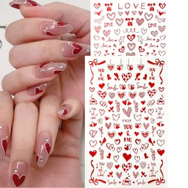 8 Sheets Heart Nail Art Stickers - Love Hearts Nail Decals for Women 3D Self Adhesive Valentine’s Day Nail Art Supplies Laser Red Heart Glitter Designs for Valentine’s Romantic DIY Manicure Decoration