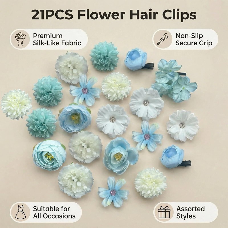 21Pcs Boho Flower Hair Clips Floral Barrettes for Bride Wedding