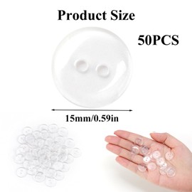 Pack of 50 Transparent Buttons, 15 mm Reversible Buttons for Sewing, 2 Holes Buttons for Clothing, Bedding, Crafts and Sewing
