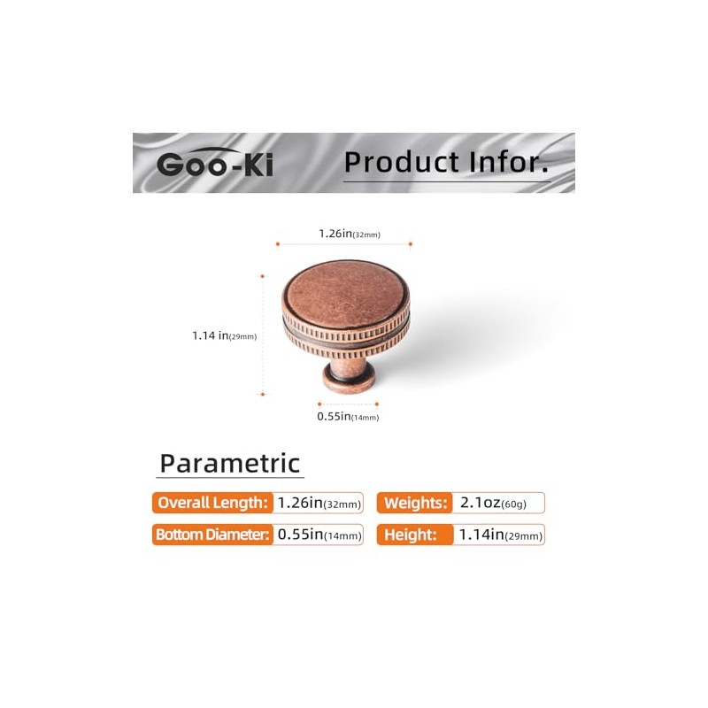Goo-Ki Antique Copper Cabinet Drawer Knobs Zinc Alloy Kitchen Hardware
