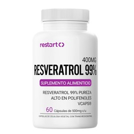 RESTART Trans Resveratrol 99% 400mg con Polifenoles – Trans-Resveratrol Puro con Inulina de Agave – 2 a 5 Veces Más Potente - Cápsulas Veganas Vcaps, Alta Pureza y Potencia – 60 Cápsulas