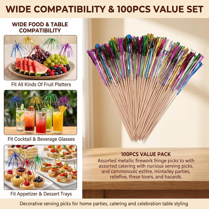 100 Pcs Firework Cupcake Toppers