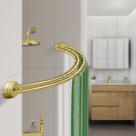 Utopia Alley Rustproof Wall Mounted Aluminum Double Curved Shower Curtain Rod, Screw Mount Rod, Stronger and More Secure Than Tension, Adjustable Double Shower Rod from 45" to 72", Expandable (Gold)