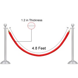 Okllen 4 Pack Red Velvet Stanchion Rope, 5 Feet Crowd Control Ropes Safety Barriers with Polished Gold Hooks for Movie Theater, Queue Barrier, Grand Openings, Hotel Celebration, Carpet Event