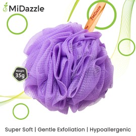 Midazzle Luxury Loofah Bathing Sponge Exfoliator Scrubber for High Lather Cleansing (Small, Pack of 2, Purple & Green)