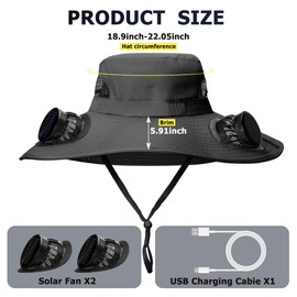 Solar Fan hat, USB and Solar Powered Fan Hat, Adjustable Outdoor Sports Sun Hat, Unisex, Breathable Summer Sun Hat, Suitable for Beach and Mountaineering Activities - Black