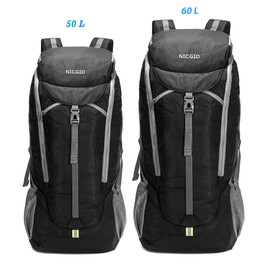 Nicgid 60L Lightweight Hiking Backpack Foldable Multi-Functional Travel Bag Water Resistant Casual Camping Rucksack for Men Women Outdoor Sport Mountain