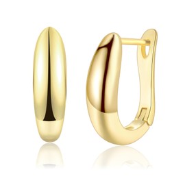 Chunky Gold Hoop Earring for Women, 14K Gold Plated Oval Hoop Earrings, Small Cartilage Huggie Hoop Earring, Lightweight Thick Gold Hoops Earrings