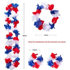 Wgudzpj 4th of July Patriotic Flower Leis Independence Day Hawaiian Party Leis Women Red White Blue Memorial Day Party Supplies