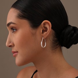 LeCalla Sterling Silver Jewellery Italian Design Drop Shape Band Earrings for Women, Silver, No Gemstone