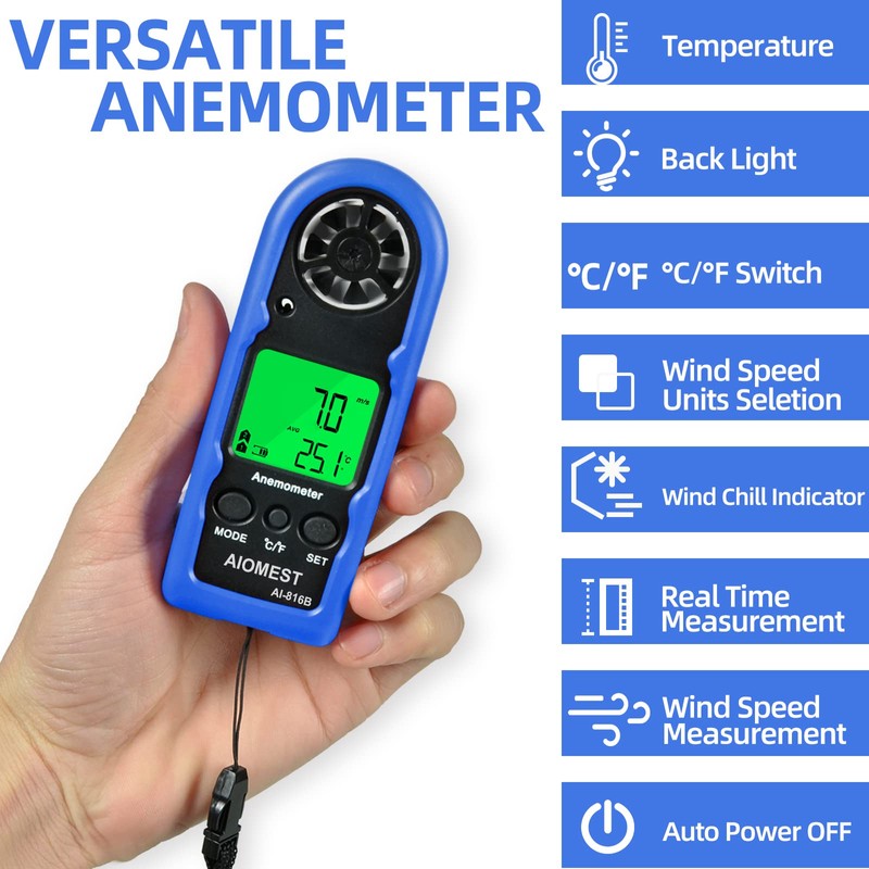 AIOMEST Mini Wind Speed Meter Handheld HAVC Digital Anemometer, Wind