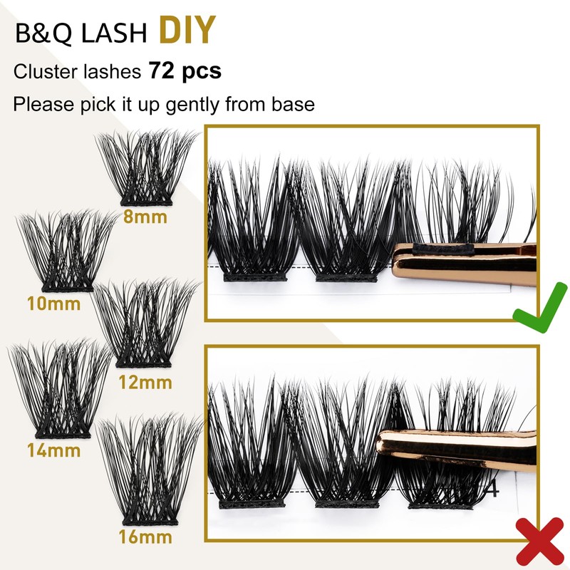 Cluster Lashes D Curl 12mm 72 Clusters B&Q Lash Clusters