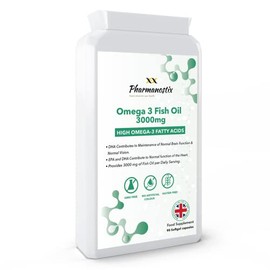Pharmanostix Omega 3 Fish Oils 1000mg 90 softgel Capsules - High Strength Daily Omega 3 Fatty Acid with 540mg EPA & 360mg DHA per Daily Serving - Heart & Brain Health Support Supplement - Made in UK