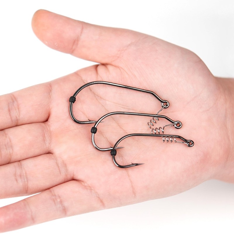 40pcs Weedless Flipping Worm Hooks with Screw Lock & Silicone