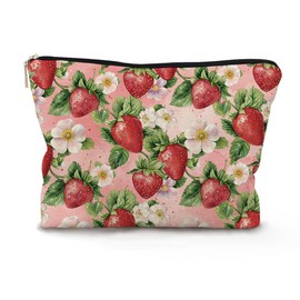 BARPERY Strawberry Makeup Bag, Floral Strawberry Cosmetic Bags, Strawberry Gifts for Women, Strawberry Themed Gifts Makeup Pouch, Coquette Makeup Bag, Strawberry Stuff Zipper Pouch