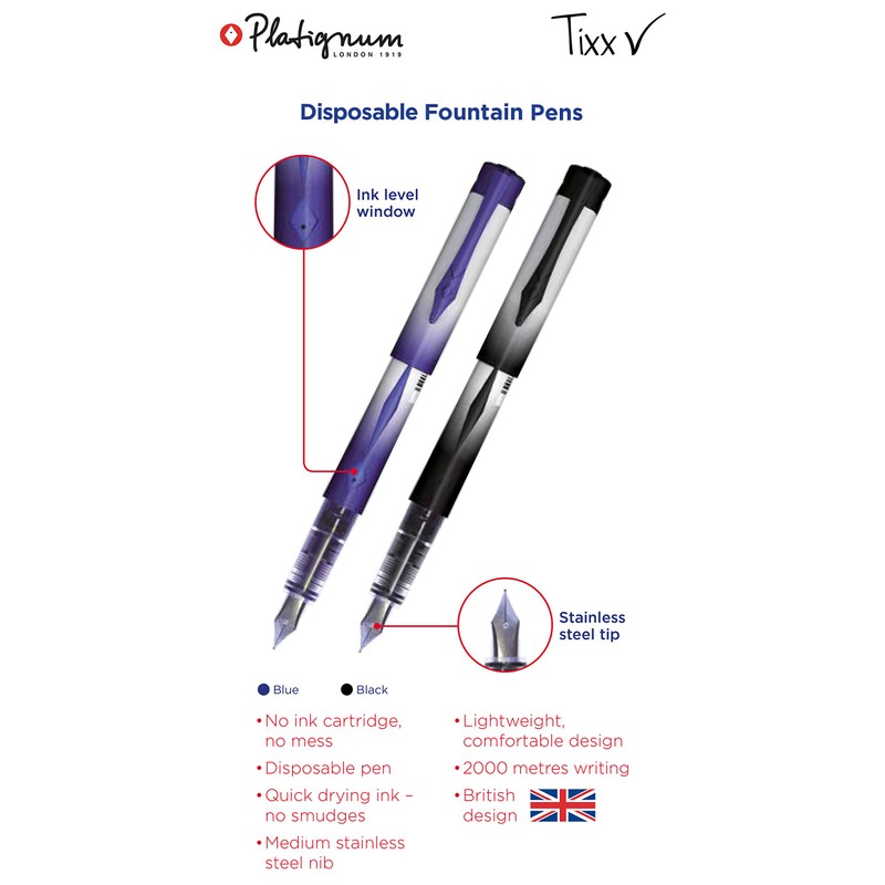 Platignum Tixx Blue Fountain Pen [Pack of 12] 2000 Metre