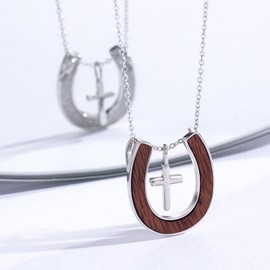 MEDWISE Lucky Horseshoe Necklace for Women S925 Sterling Silver Cross Faith Horseshoe Ebony Pendant Necklace Cross Jewelry for Horse Lover Mother Wife Young Ladies Birthday Christmas Mother's Day Gifts