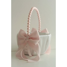 Pink Wedding Basket/Pink Flower Girl Basket/Blush pink Basket/Pearl handle basket/Pink handle basket/Pearl Wedding basket (3 Baskets)