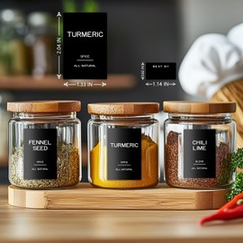 Kuocodall 201 Spice Jar Labels - Black Preprinted Minimalist Waterproof Stickers for Kitchen Jars, Herb & Seasoning Labels for Pantry Organization