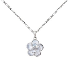 Hiqmic 925 Sterling Silver St.Magnolia Flower Shaped Pendant Necklace Zirconia White Gold Plated Fashion Jewelry 16"+2" WK99158-Silver