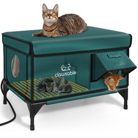 Indestructible Heated Cat House for Outside Cats Winter, 100% Weatherproof, Safe Escape Door, Insulated Outdoor Cat Shelter with Heater for Feral Barn Cat Kitty:_Green_L(24.8 "x 13 "x 13 ")