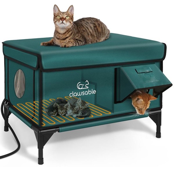 Indestructible Heated Cat House for Outside Cats Winter, 100% Weatherproof,