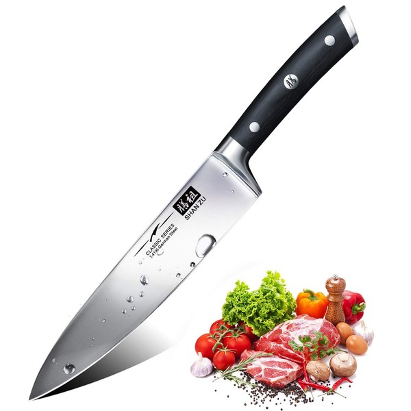 SHAN ZU 20CM Couteau de Cuisine Couteau de Chef Professionnel en Acier Inoxydable Couteau de Chef avec Manche en Bois